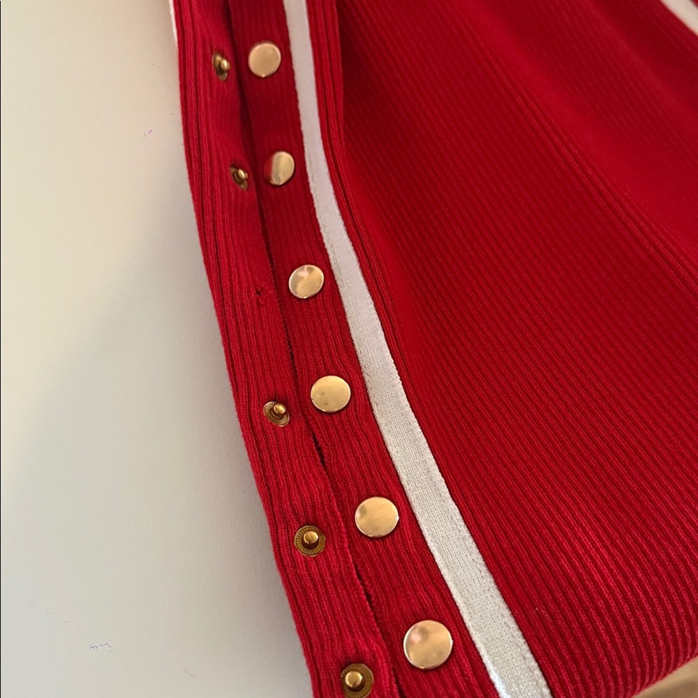 HERA Red Ribbed Bodycon Dress Side Slits Cutout Sporty Casual Athleisure S - Picture 7 of 7